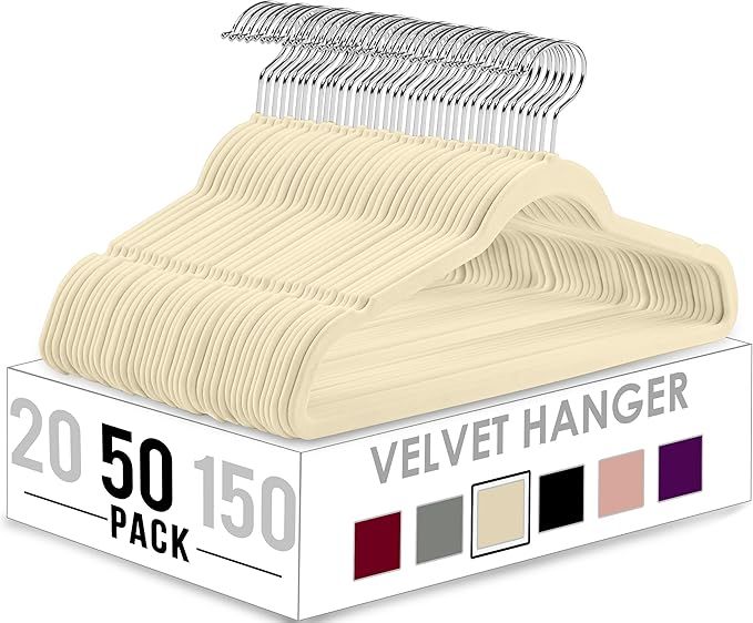 Utopia Home Velvet Hangers 50 Pack - Non-Slip Clothes Hangers - Ivory Hangers - Suit Hangers with... | Amazon (US)