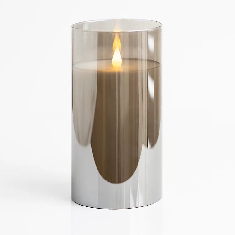 Gray LED Soft Flame Glass Pillar Candle, 4x8 in. | Kirkland's Home