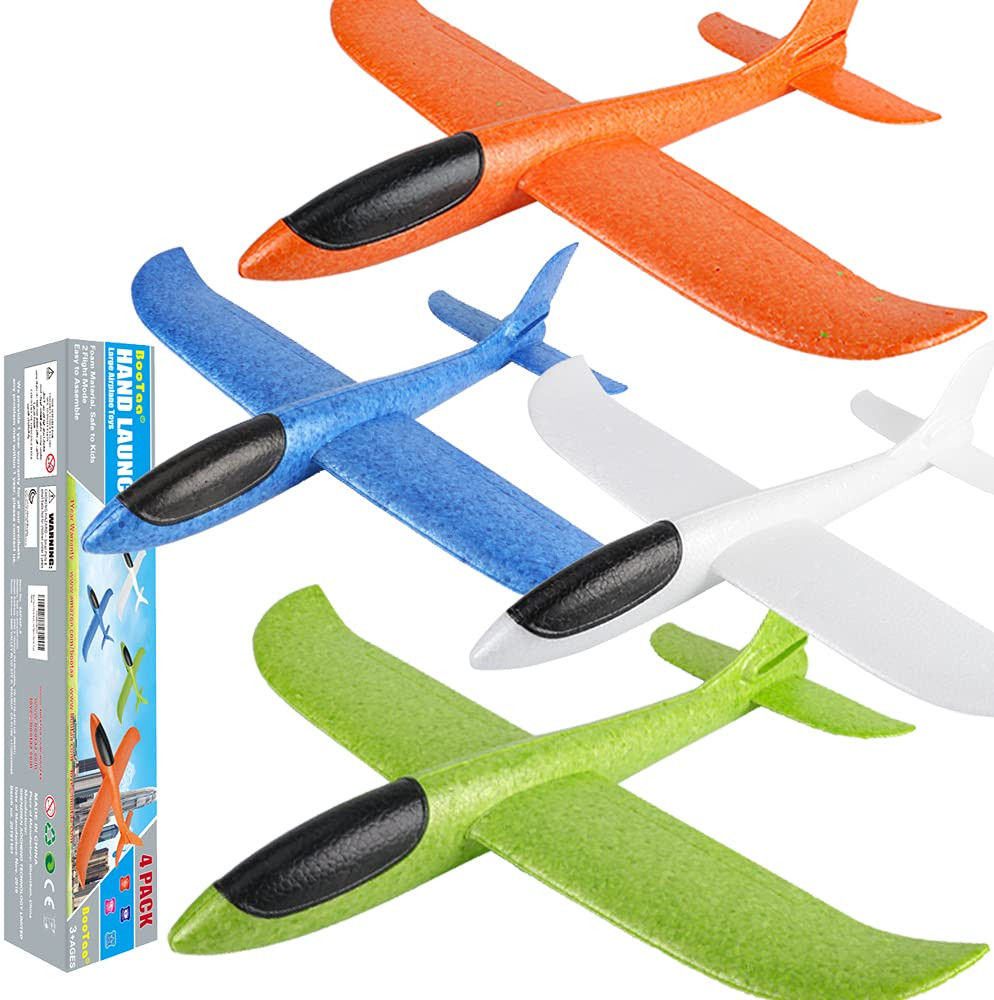 BooTaa 4 Pack Airplane/Flying Toys, 17.5" Large Throwing Foam Plane/Gliders, 2 Flight Mode, Birth... | Amazon (US)