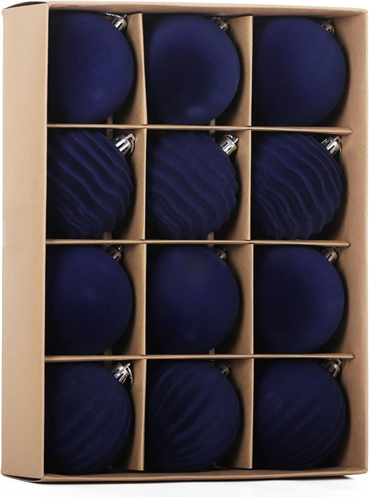 Senjie 12 PCS Velvet Ornaments Balls Sets for Christmas Tree 3.15inch Flocked Christmas Balls Ass... | Amazon (US)