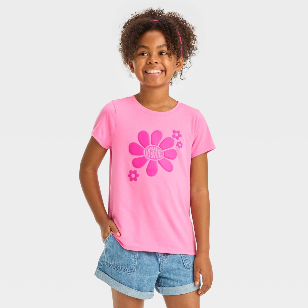 Girls' Short Sleeve 'Imagine' Graphic T-Shirt - Cat & Jack™ Pink S | Target
