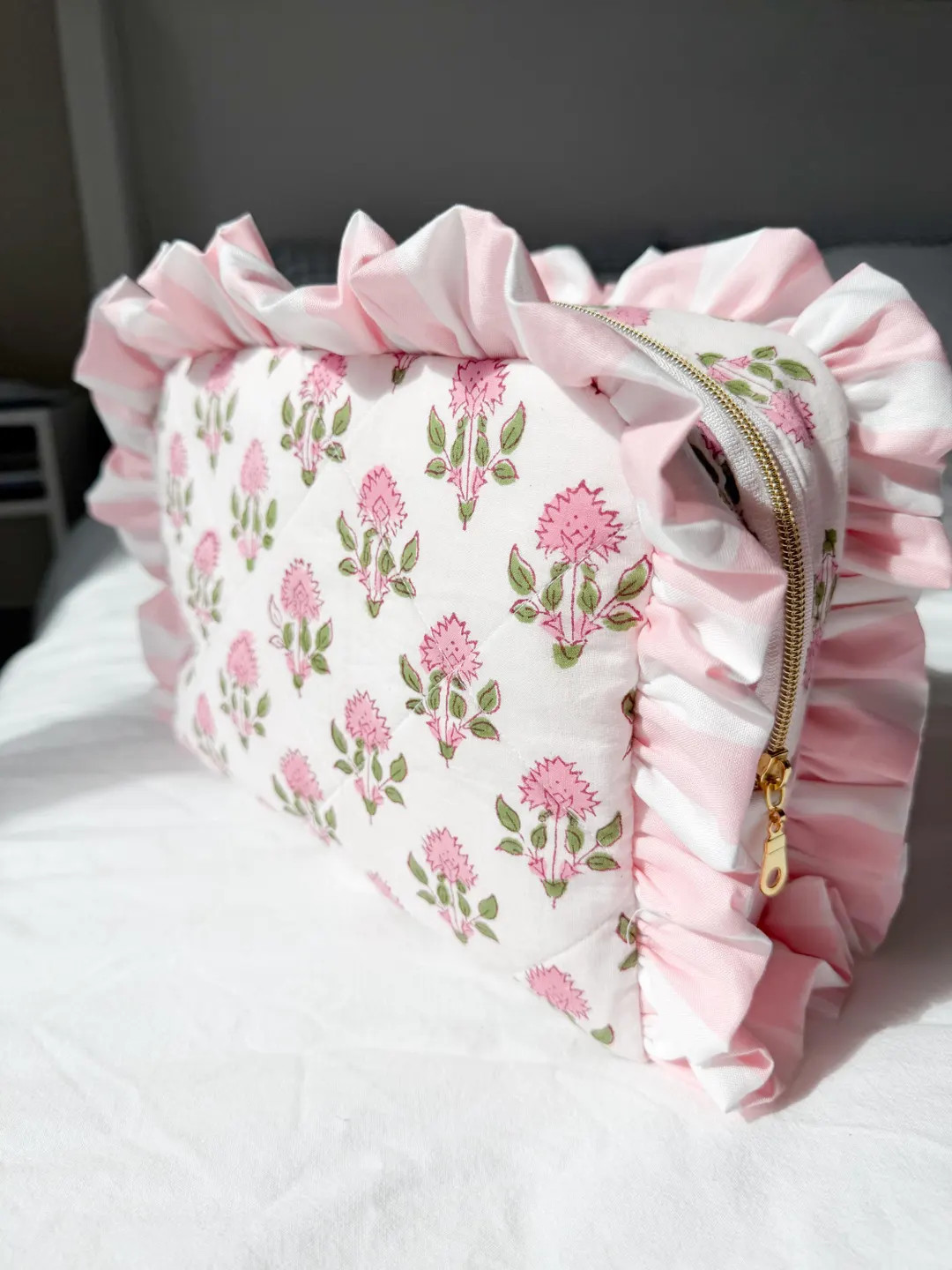 Ruffle Pouch: Quilted Cosmetic Bag - Custom Fabric - Etsy | Etsy (US)