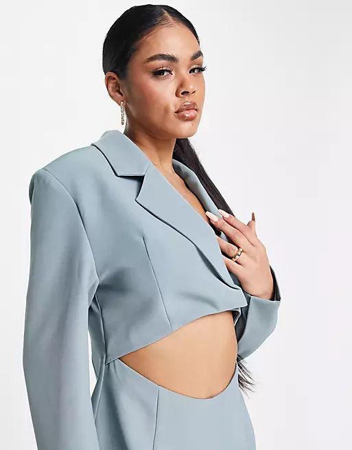 Aria Cove cut out blazer dress with added shoulder pad detail in teal | ASOS (Global)