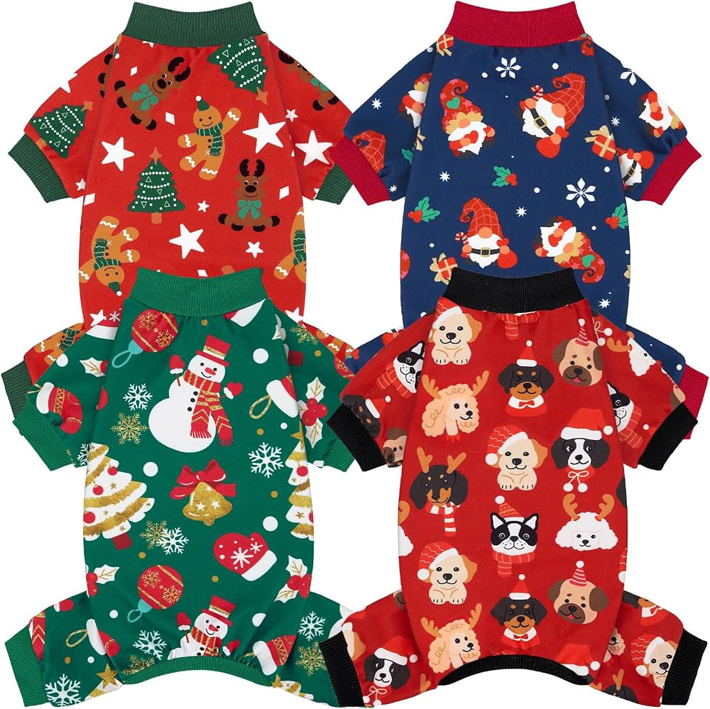 XPUDAC 4 Pack Dog Christmas Pajamas Stretchy Dog Clothes for Small Medium Dogs Girl Boy Christmas... | Amazon (US)