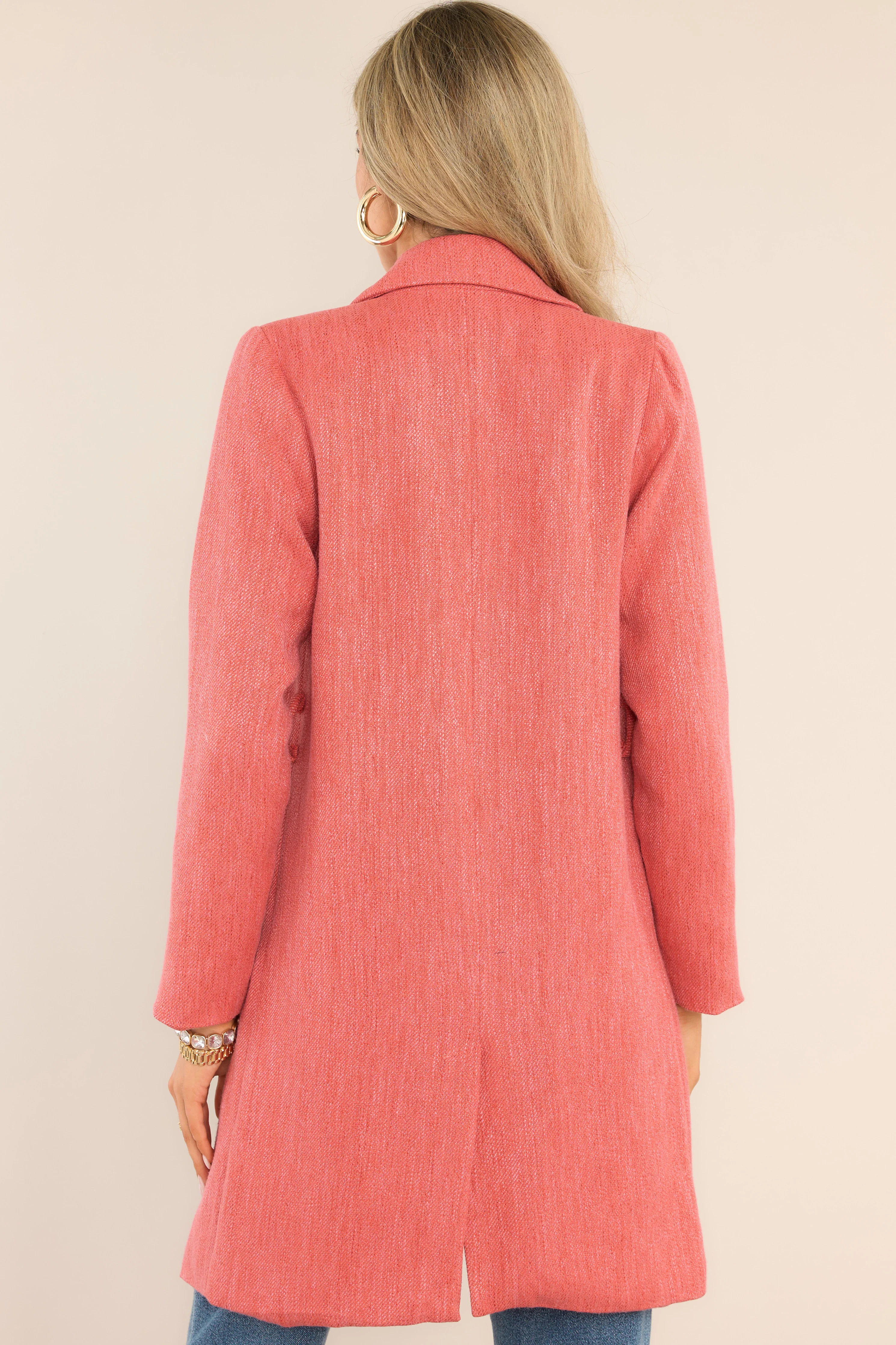 On A High Note Porcelain Rose Pink Coat | Red Dress