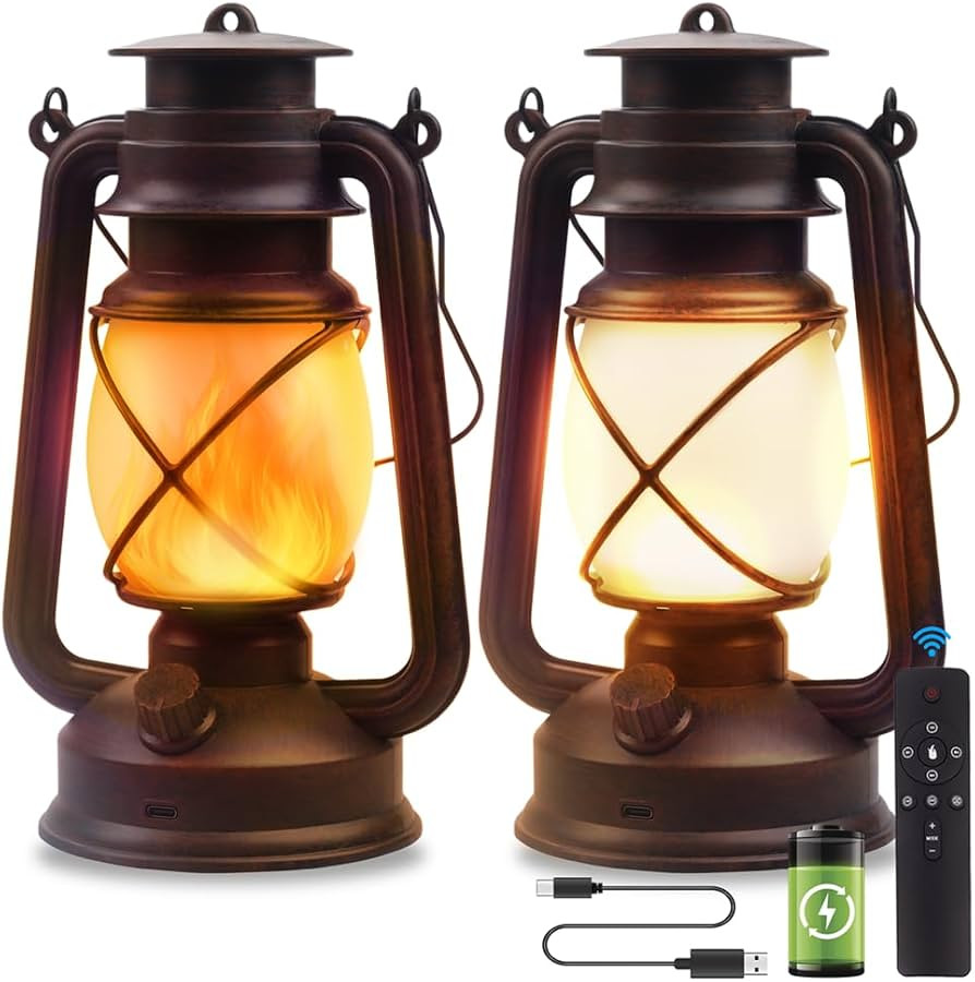 Lantern LED Battery Powered Camping Lamp Outdoor Hanging Rechargeable Lantern Flickering Flame Re... | Amazon (US)
