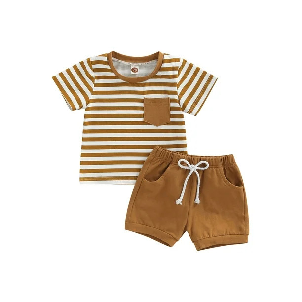 jaweiw Baby Boys Outfits Set, Short Sleeve Stripes T-shirt with Elastic Waist Shorts Summer Cloth... | Walmart (US)