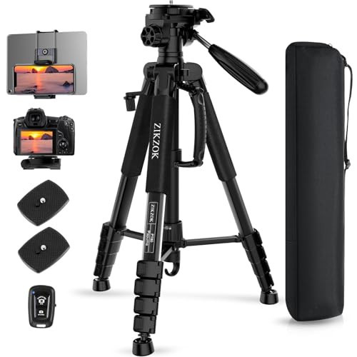 75" Camera Tripod, Aluminum Heavy Duty Camera Stand for ipad Phone, Travel Tripod with/Carry Bag/Phone Tablet Holder, Compatible with Canon Nikon Sony DSLR, Spotting Scopes, Max Load 15 Lb(Black) | Amazon (US)
