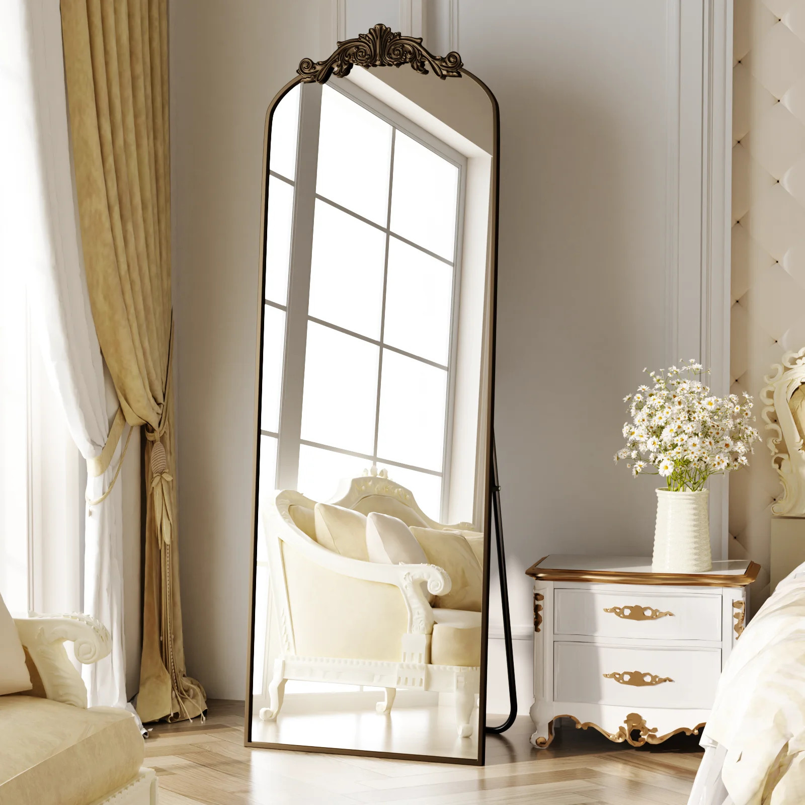 BEAUTYPEAK 66.1"x21" Full Length Mirror with Baroque Flower Head Design Wall-Mounted Mirror,Antiq... | Walmart (US)