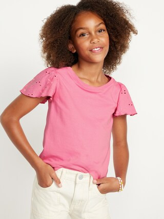 Flutter-Sleeve Embroidered Eyelet Top for Girls | Old Navy (US)