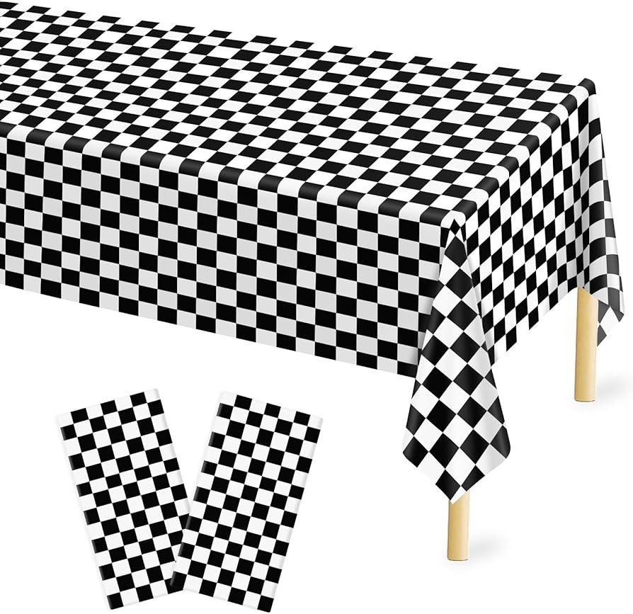 Mulbozy 2 Pcs Checkered Tablecloth Plastic for Birthday Decor, 54 × 108 inches Disposable Black ... | Amazon (US)