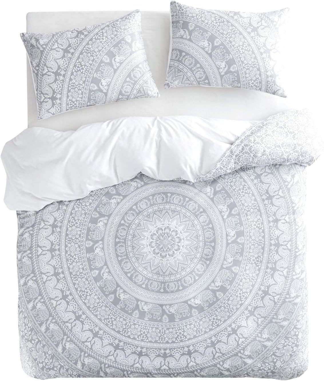 Wake In Cloud - Bohemian Comforter Set, Gray Grey Boho Chic Mandala Indian Medallion Floral Print... | Amazon (US)