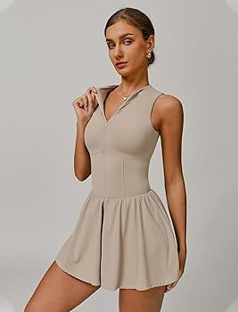 Womens Tennis Golf Dress with Built-in Bra Shorts Zipper Slim Fit A-line Hem Skirt Athletic Dress... | Amazon (US)