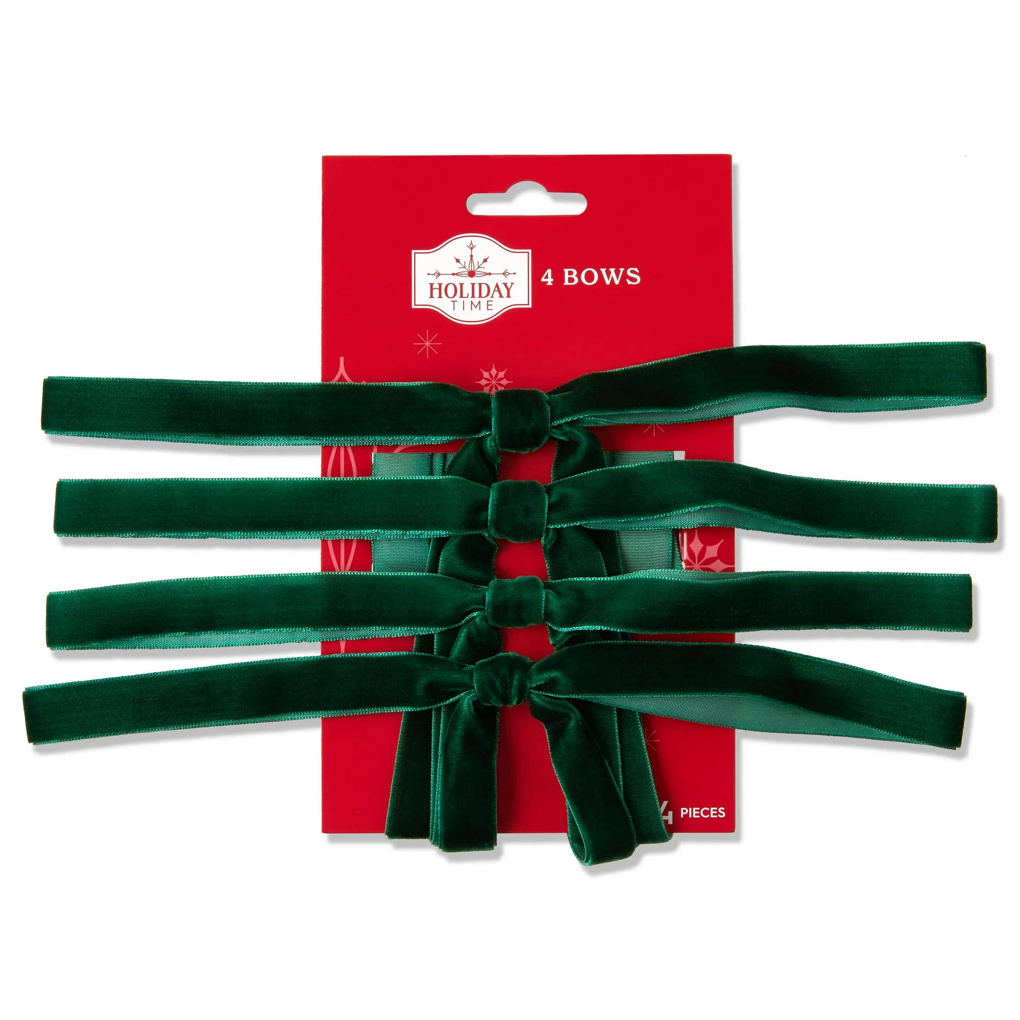 Green Velvet Decorative Bows, 15", 4 Count, by Holiday Time - Walmart.com | Walmart (US)