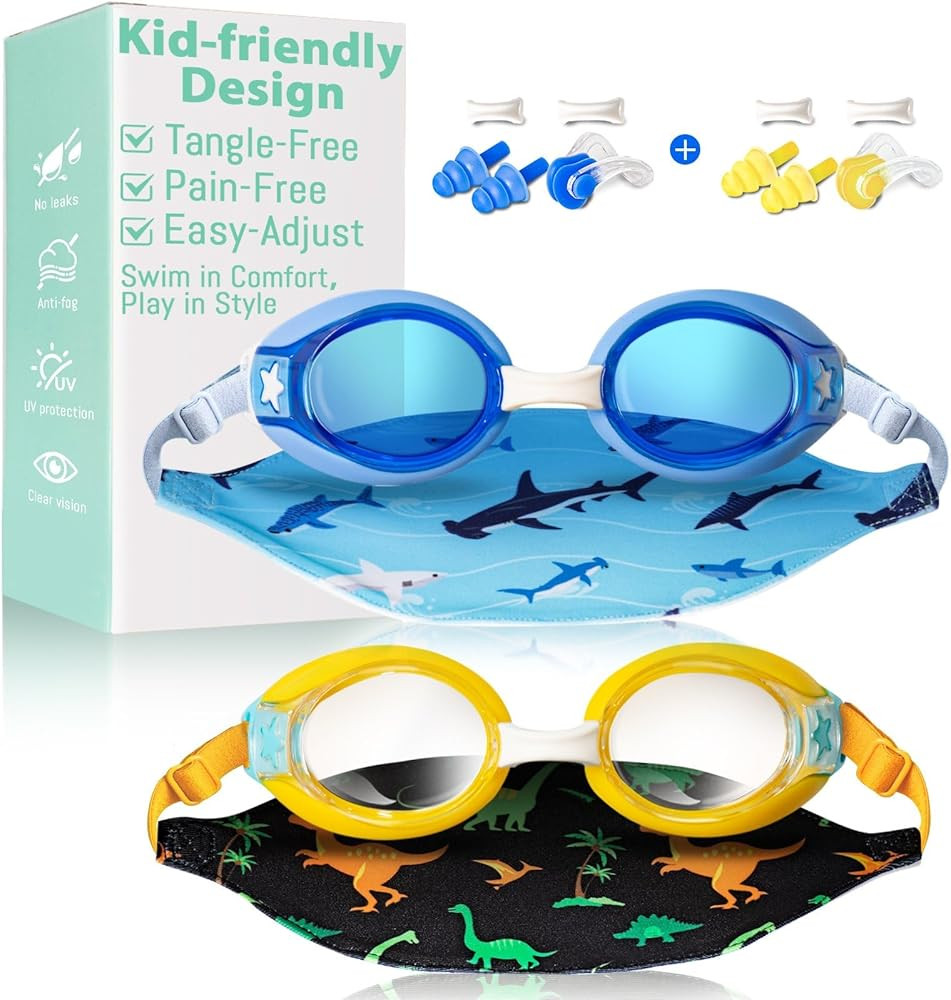 Pixel Panda 2 Pack Kids Swim Goggles with Fabric Strap for 3-14 Anti-Fog Anti-UV, No Leak No Hair... | Amazon (US)