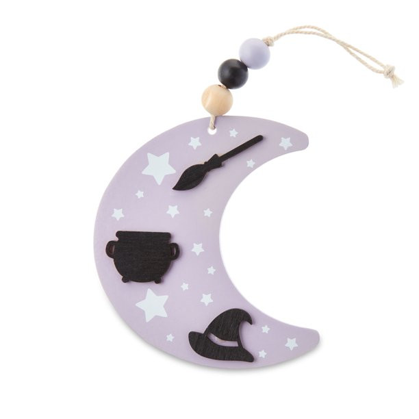 Way To Celebrate Halloween Wooden Beaded Purple Moon Hanging Decoration 3.94 inch x 4.3 inch - Wa... | Walmart (US)