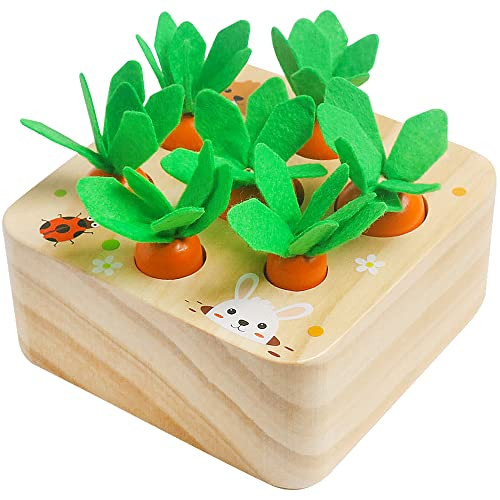 Skrtuan Montessori Toys for Babies 6-12 Months, Wooden Toys for 1 2 3 Year Old Toddlers, Educational Carrot Harvest Shape Sorting Matching Puzzle, Developmental Birthday Gifts for Boys and Girls | Amazon (US)