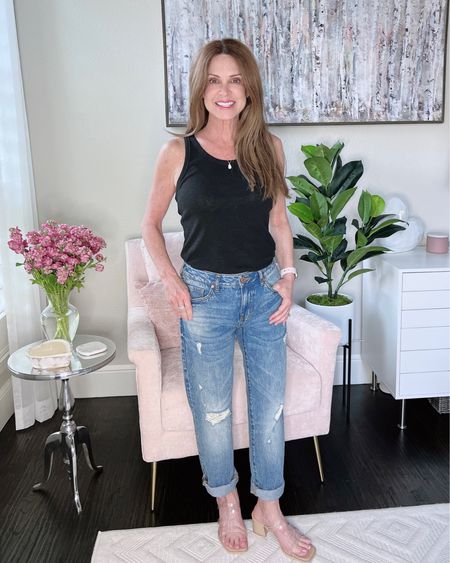 I get so many compliments on these lim cut boyfriend jeans. I’m wearing size 0. I paired them with a simple black tank for a classic everyday look. Wearing a small. And these block heel sandals are a must have because they match everything .

#wardrobestaples #boyfriendjeans #classiclook #summerstyle

#LTKstyletip #LTKFind #LTKworkwear