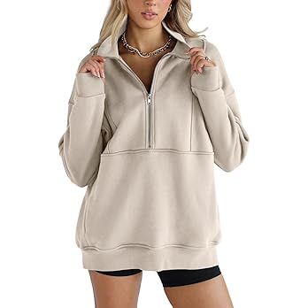 Women's Half Zip Sweatshirts Fleece Stand Collar Long Sleeve Thumb Hole Oversized Pullovers with ... | Amazon (US)