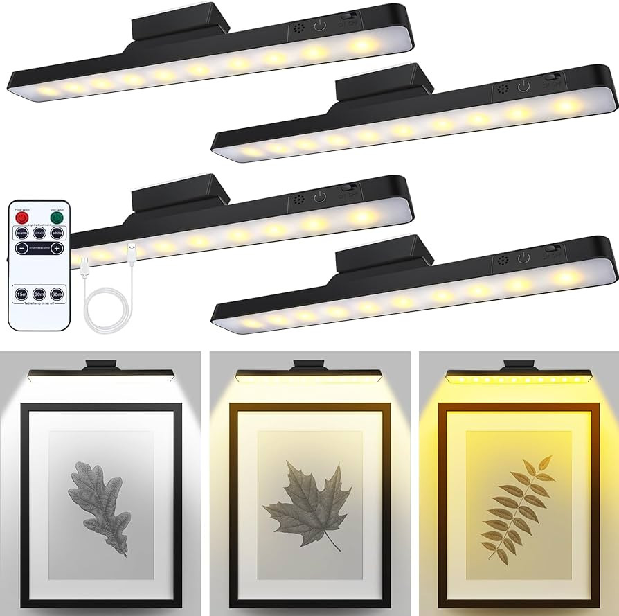 4 Pcs 11.8" Wireless Picture Light Battery Operated Rechargeable Picture Lights for Painting Adju... | Amazon (US)