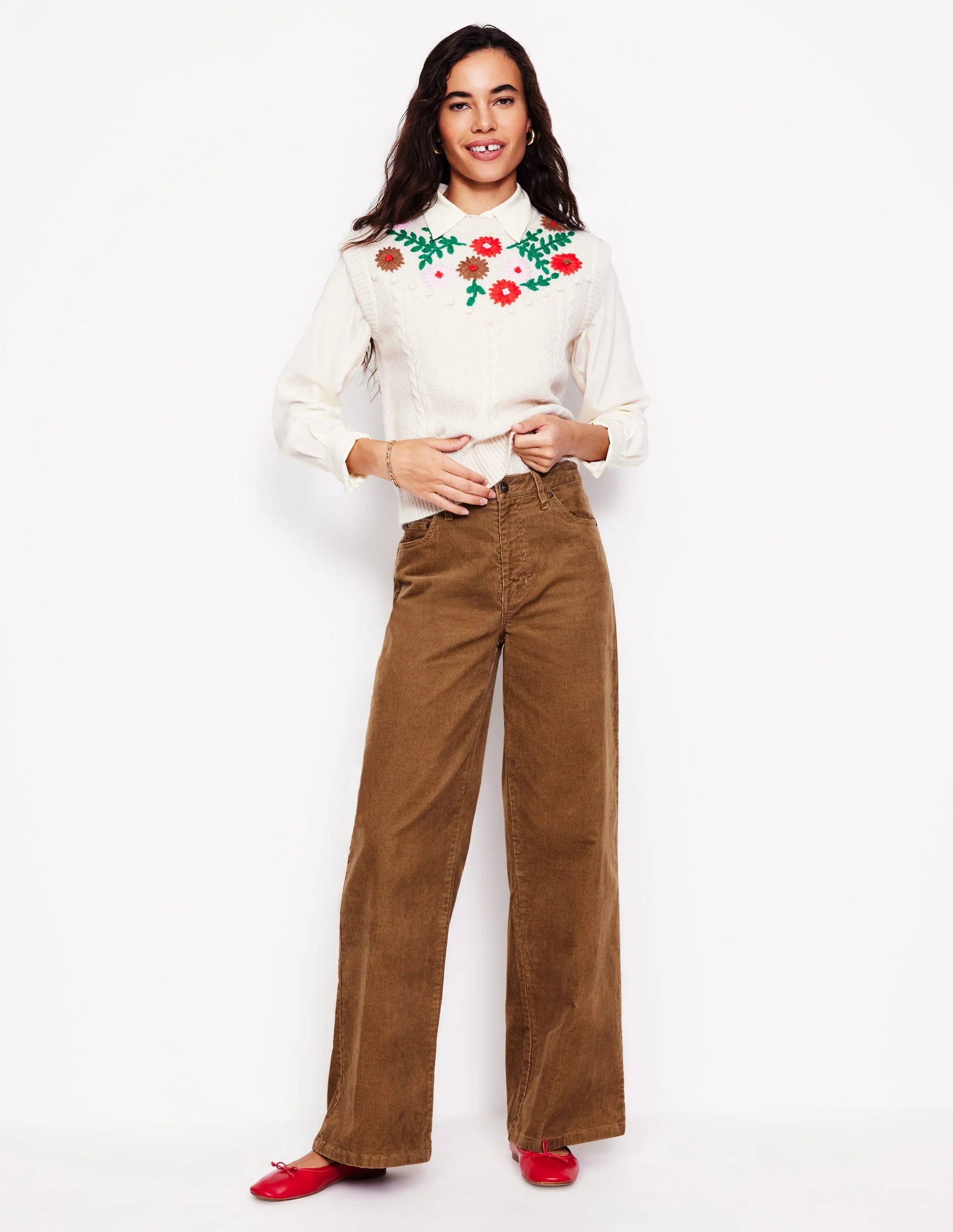 5 Pocket Cord Wide Jeans-Camel | Boden UK
