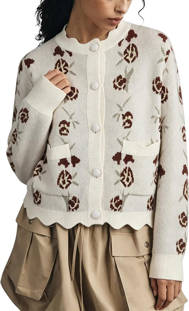AMEBELLE Women's Floral Knit Cardigan Open Front Long Sleeve Sweater | Amazon (US)