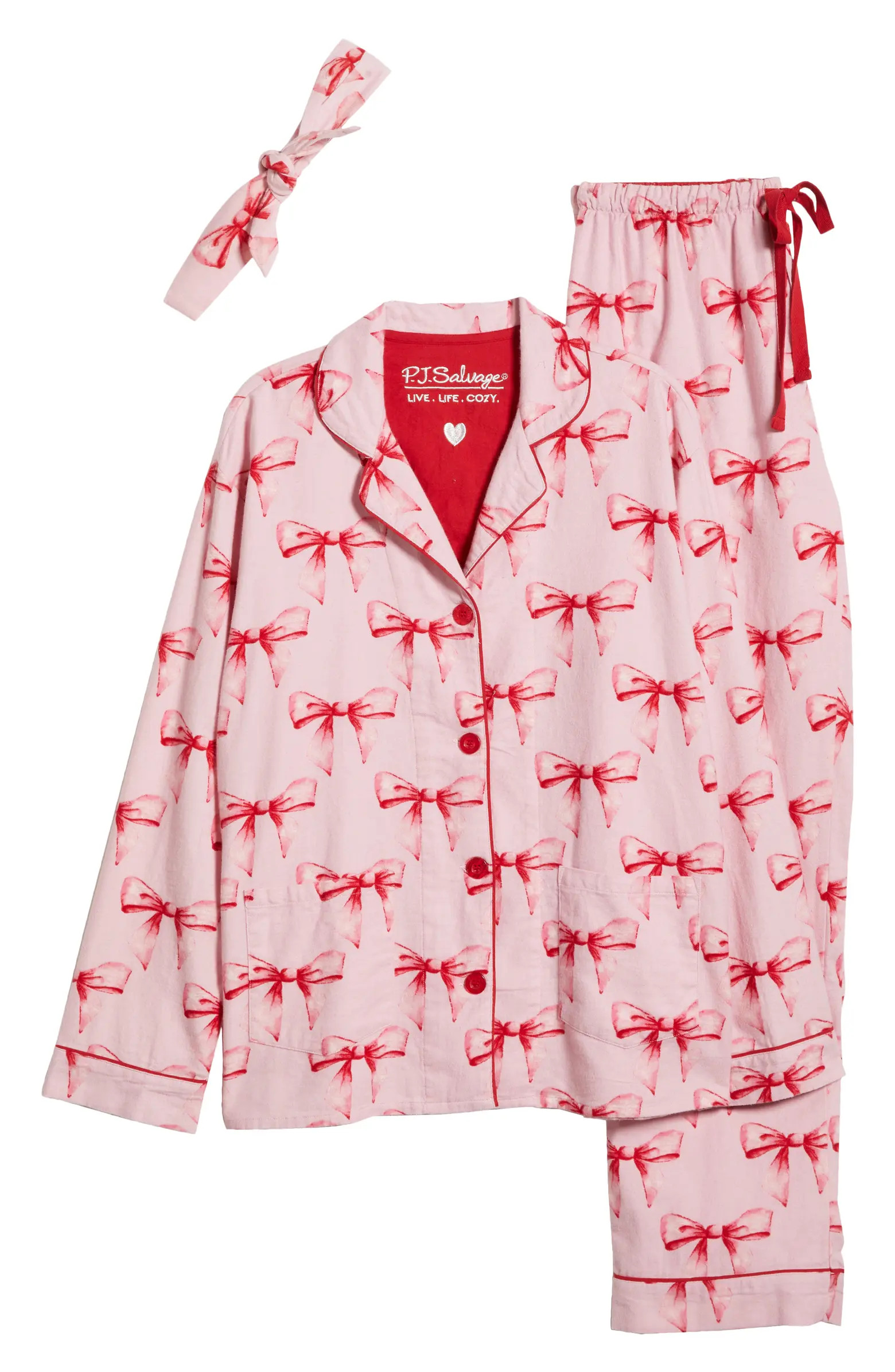 PJ Salvage Print Cotton Flannel Pajamas & Head Wrap Set | Nordstrom | Nordstrom