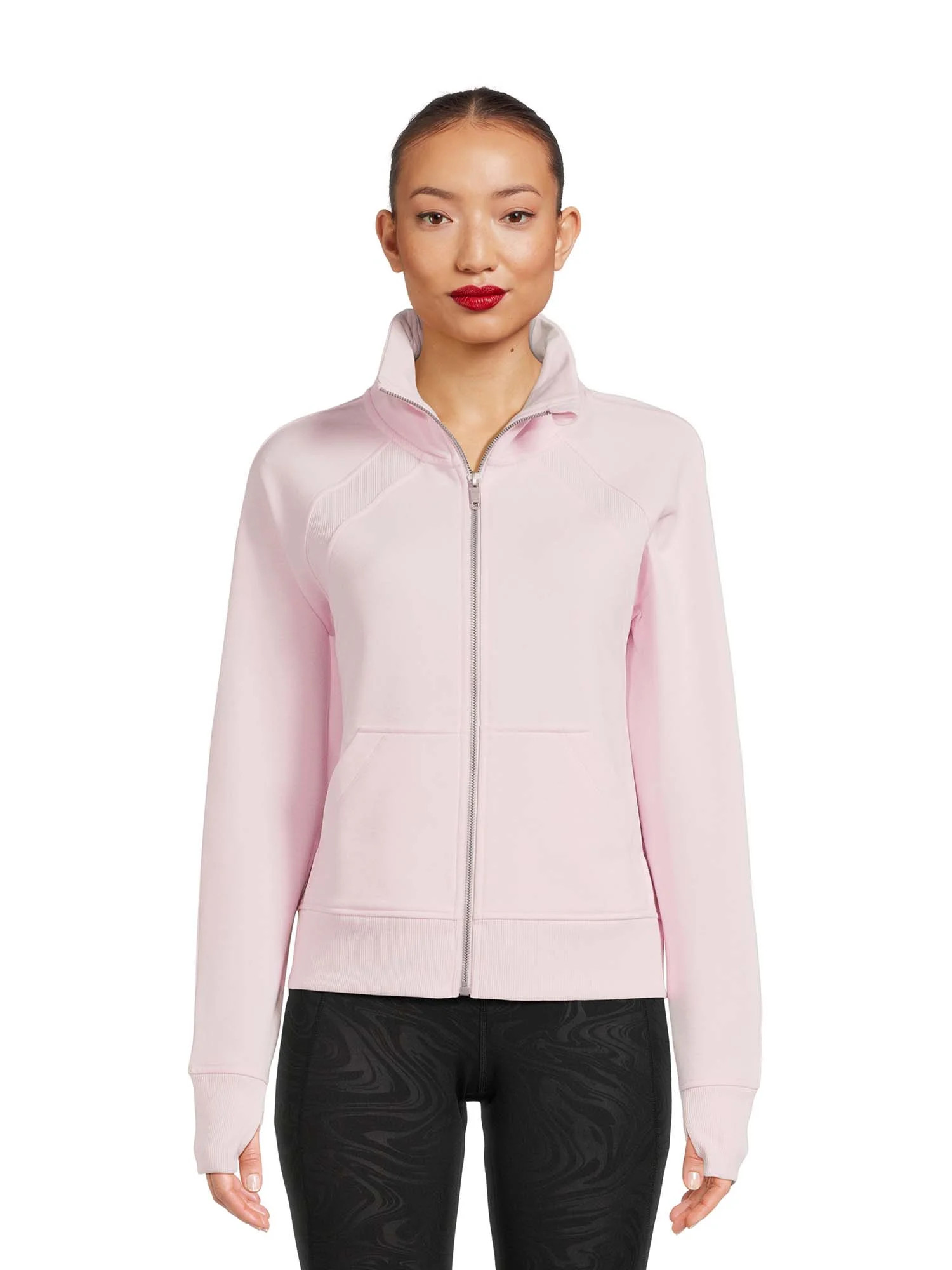 Avia Women's Plush Mixed Rib Mock Neck Full Zip Jacket - Walmart.com | Walmart (US)