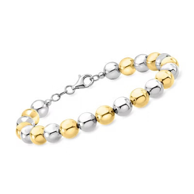Ross-Simons Italian 8mm Sterling Silver and 18kt Gold Over Sterling Bead Bracelet Size 8 | Target