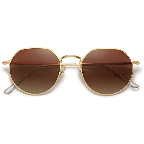 SOJOS Round Polygon Polarized Sunglasses for Women Men Retro Classic Vintage Panto Octagonal Shades SJ1157 Brn Lens | Amazon (US)