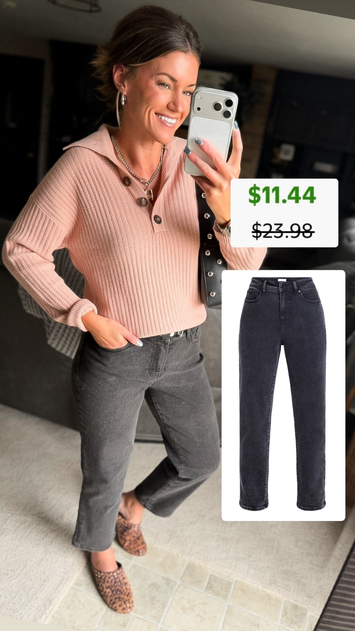 Walmart deals!!!! Jeans less than $12. They run a little big in my opinion. Size down. Wearing 6 and still a little roomy. 
Mules also on sale. Easy way to add some print to any outfit. 
Top/small 

#LTKSaleAlert #LTKootd