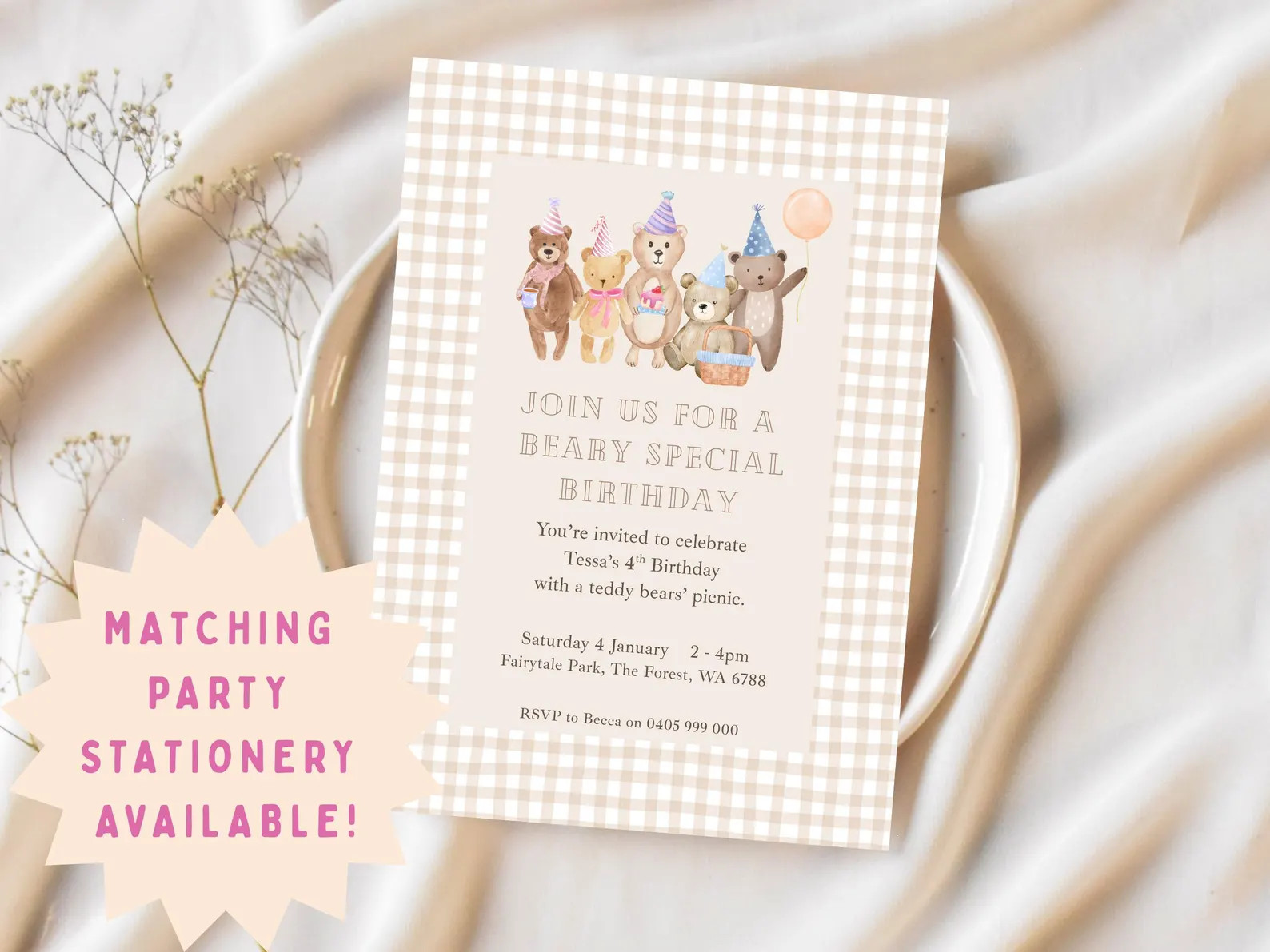 Teddy Bears Picnic Birthday Invitation: Vintage Style Canva Template (DIY Printable, Instant Down... | Etsy (US)