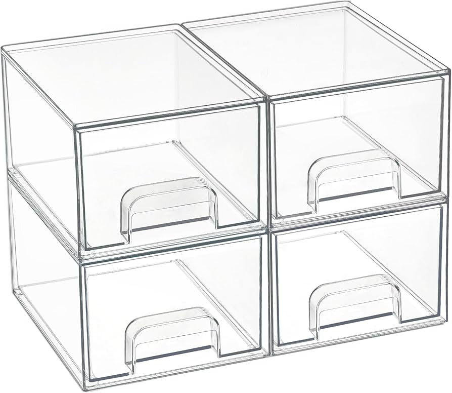 Vtopmart 4 Pack Small Clear Stackable Storage Drawers,Acrylic Bathroom Makeup Organizer,Plastic S... | Amazon (US)