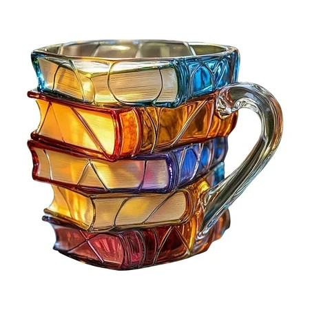 Painted Book Mug, Novelty 3D Painted Books Coffee Mug, 11oz Novelty Unique Colored Glass Books Stack Shaped Coffee Cup, Collection Gifts for Literature Lovers | Walmart (US)
