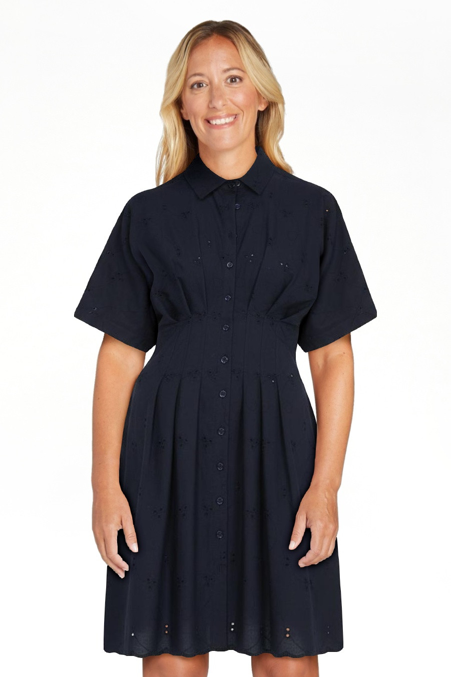 Free Assembly Women's and Women's Plus Cotton Eyelet Corset Mini Shirtdress, Sizes XS-4X | Walmart (US)