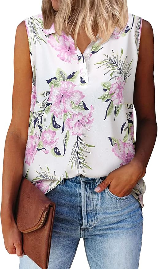ZXZY Hawaiian Shirt for Women Casual Dressy Sleeveless Soft Button Down Cami Tank Tops | Amazon (US)