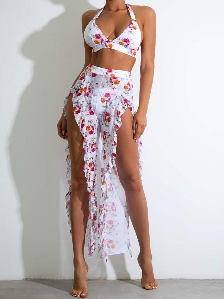 3pack Floral Ruffle Trim Bikini Swimsuit | SHEIN