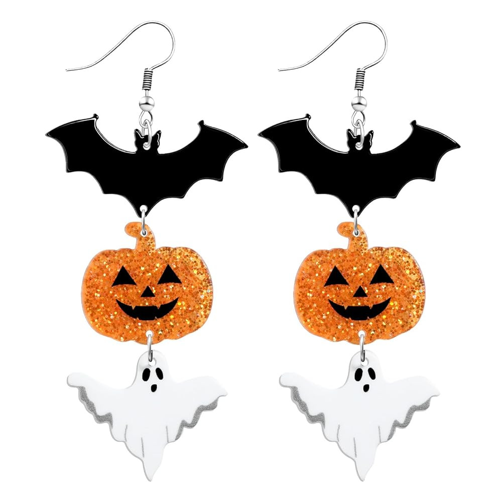Nanafast Spooky Halloween Earrings for Women Bat Pumpkin Ghost Spiderweb Acrylic Dangle Earrings ... | Amazon (US)