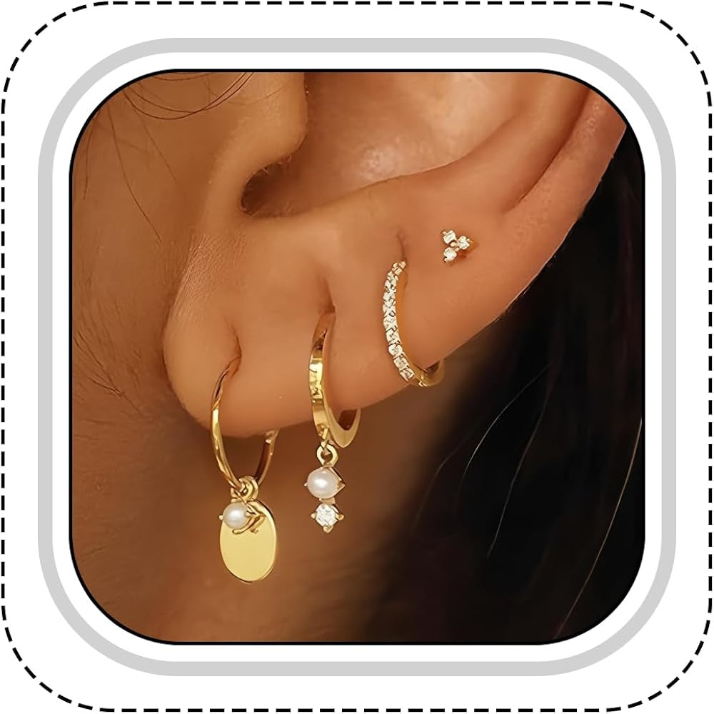 Gold Earrings For Women Dainty Huggie Earrings Stack with Round Disk Dangles Tiny Cartilage Studs... | Amazon (US)