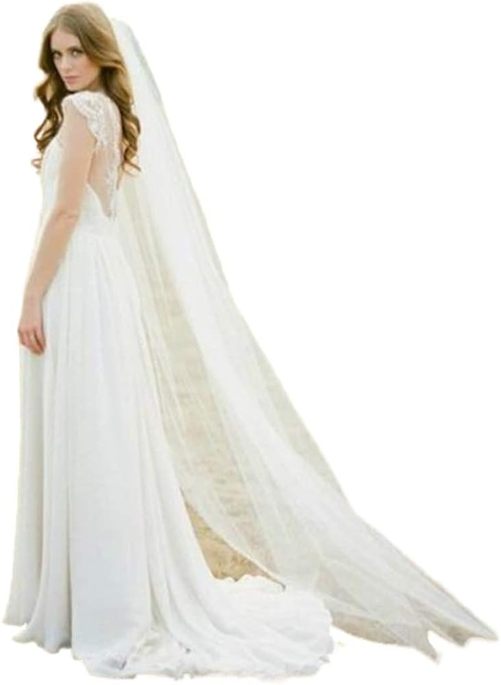Salliy Layer Wedding Veil Bridal Veil Embroidery Lace Edge Bride with Comb Cathedral Length Hair ... | Amazon (US)