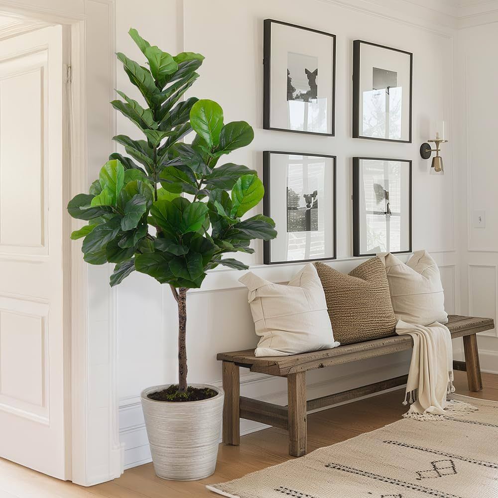 Faux Fiddle Leaf Fig Tree 6 FT - Artificial Ficus Tree with Tall Artificial Plants 80 Fiddle Leav... | Amazon (US)