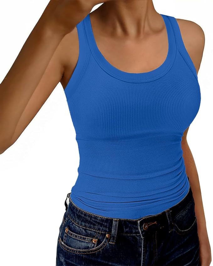 GKBK Womens Tank Tops Scoop Neck Sleeveless Ribbed Tank Summer Basic Thick Strap Slim Fitted Race... | Amazon (US)