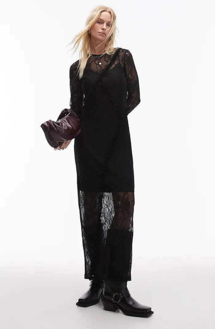 Topshop Lace & Ruffle Long Sleeve Maxi Dress | Nordstrom | Nordstrom