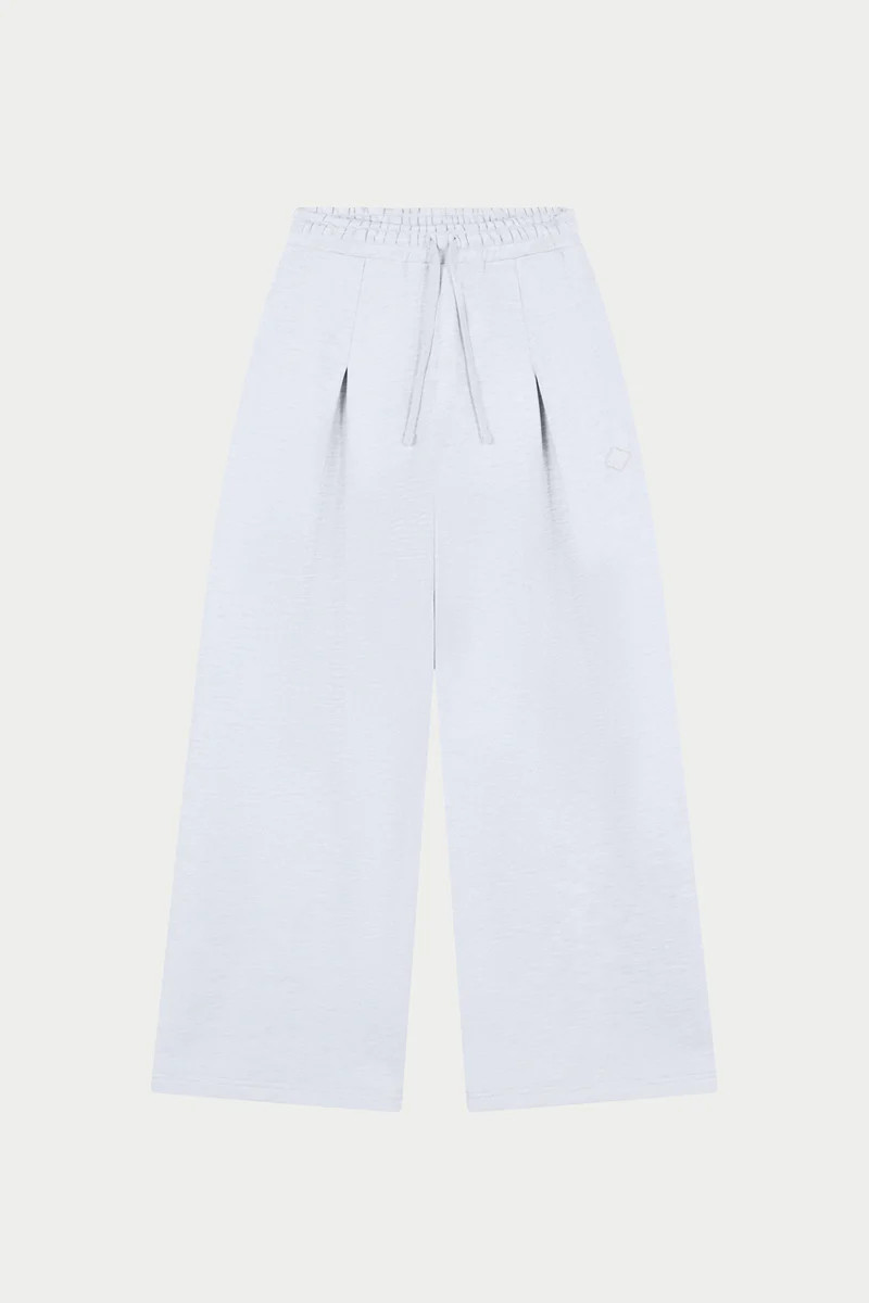 PLEAT DETAIL WIDE LEG JOGGERS - GREY MARL | The Couture Club