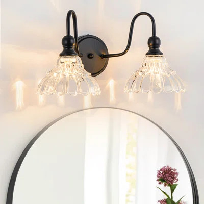 Vintage Bathroom Light Fixtures Over Mirror, 2-Light Black Wall Sconce Lighting with Flower Glass... | Wayfair North America
