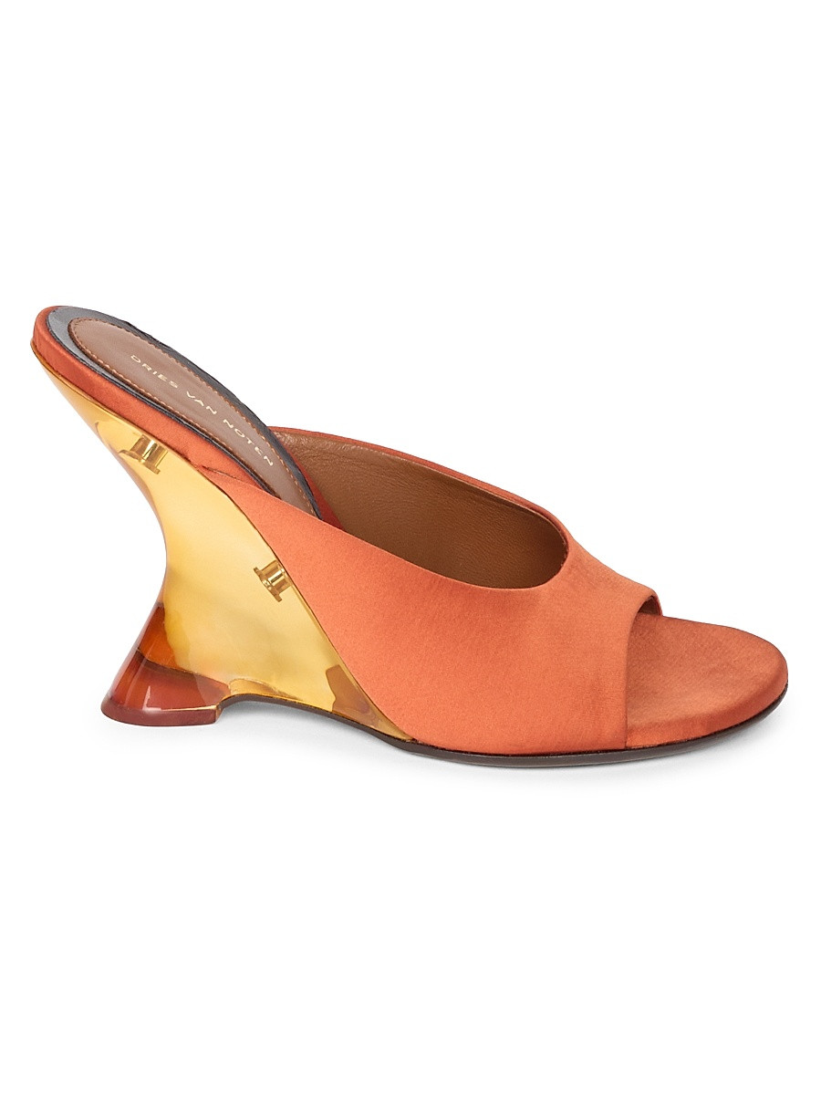 Women's 100MM Satin Wedge Mules - Rust - Size 9 | Saks Fifth Avenue