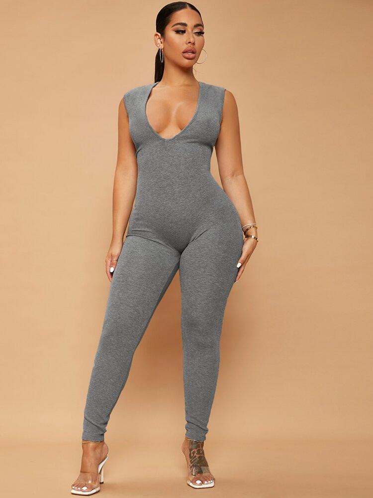 SHEIN SXY Plunging Neck Unitard Jumpsuit | SHEIN