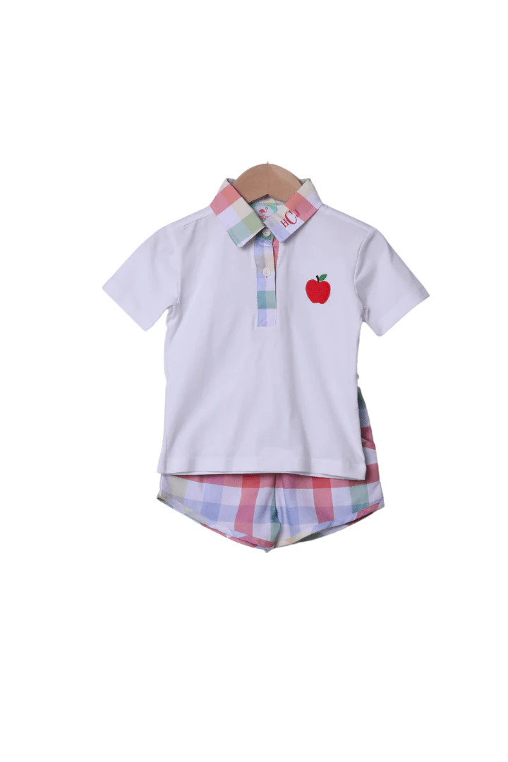 Smocked Back To School Plaid Polo Short Set | The Smocked Flamingo