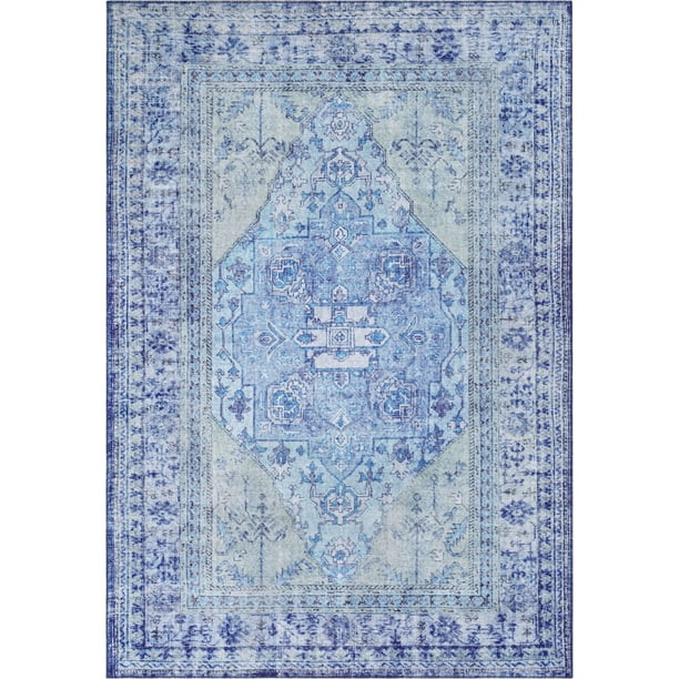 Well Woven Nile Gila Vintage Bohemian Medallion Botanical Border Dark Blue 7'7" x 9'6" Machine Wa... | Walmart (US)