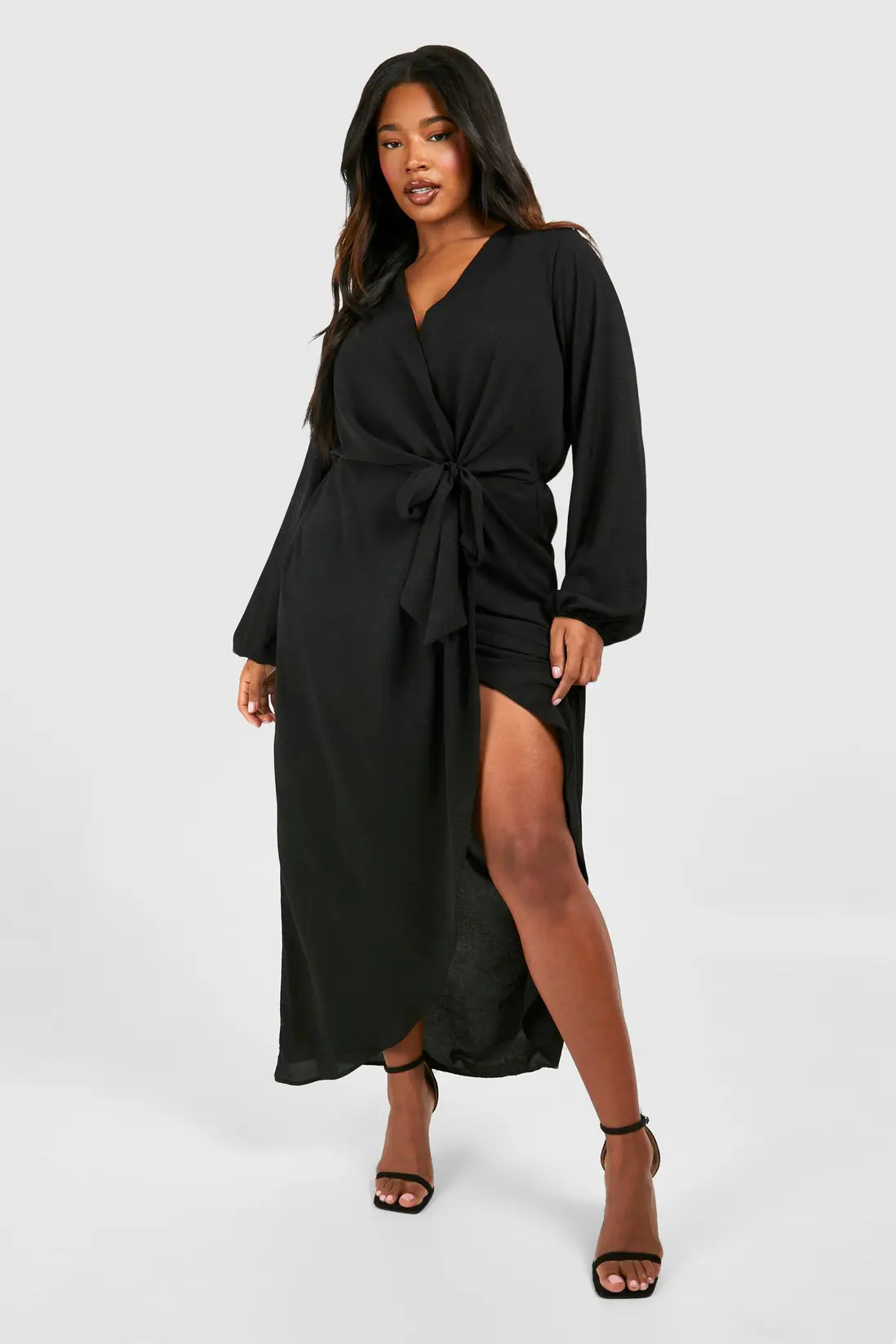 Black Plus Textured Tie Detail Maxi Dress | Boohoo | Boohoo.com (UK & IE)